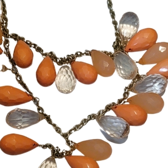 Vintage necklace RETRO necklace orange white clear tear drops - Picture 4 of 5